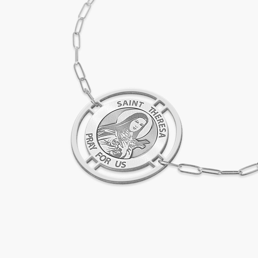 Round Saint Theresa of Lisieux with Open Border Paperclip Bracelet