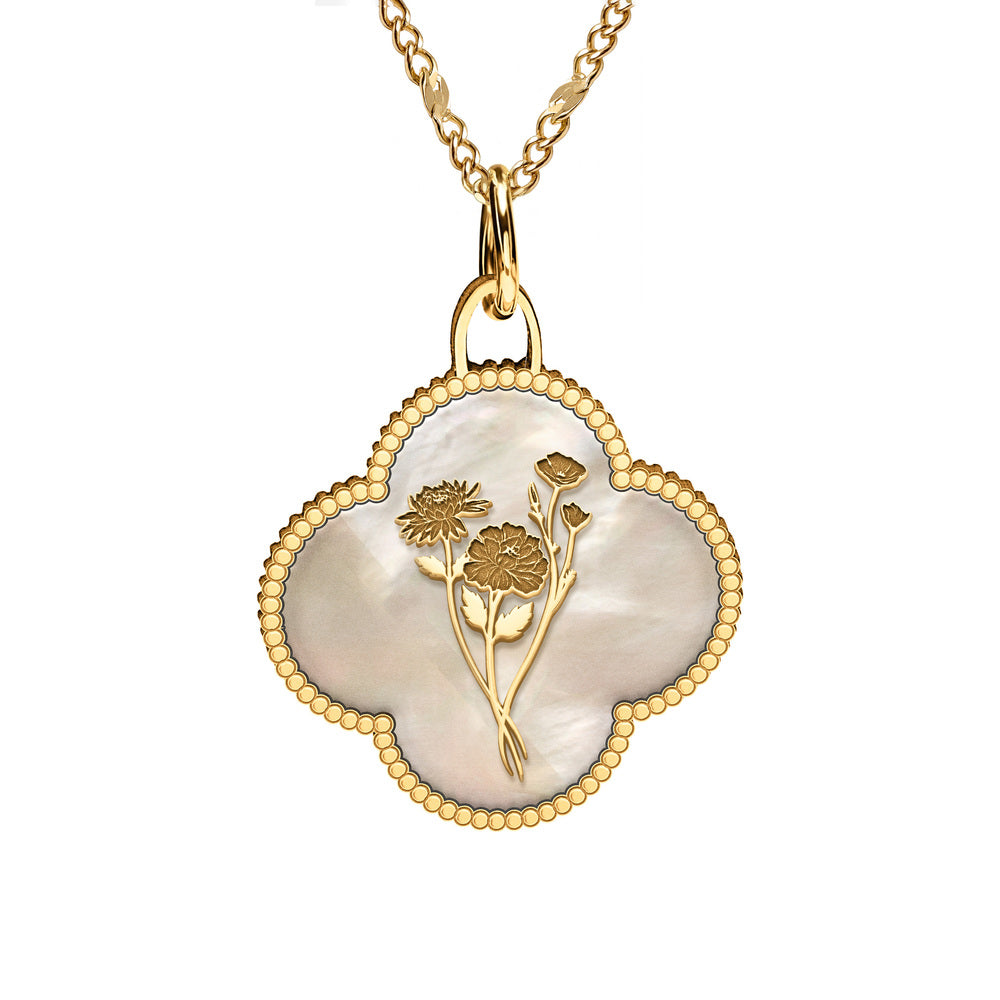 Personalized Birth Flower Clover Necklace