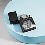 Open matte black lighter with photo engraving — original Pictures on Gold lifestyle image