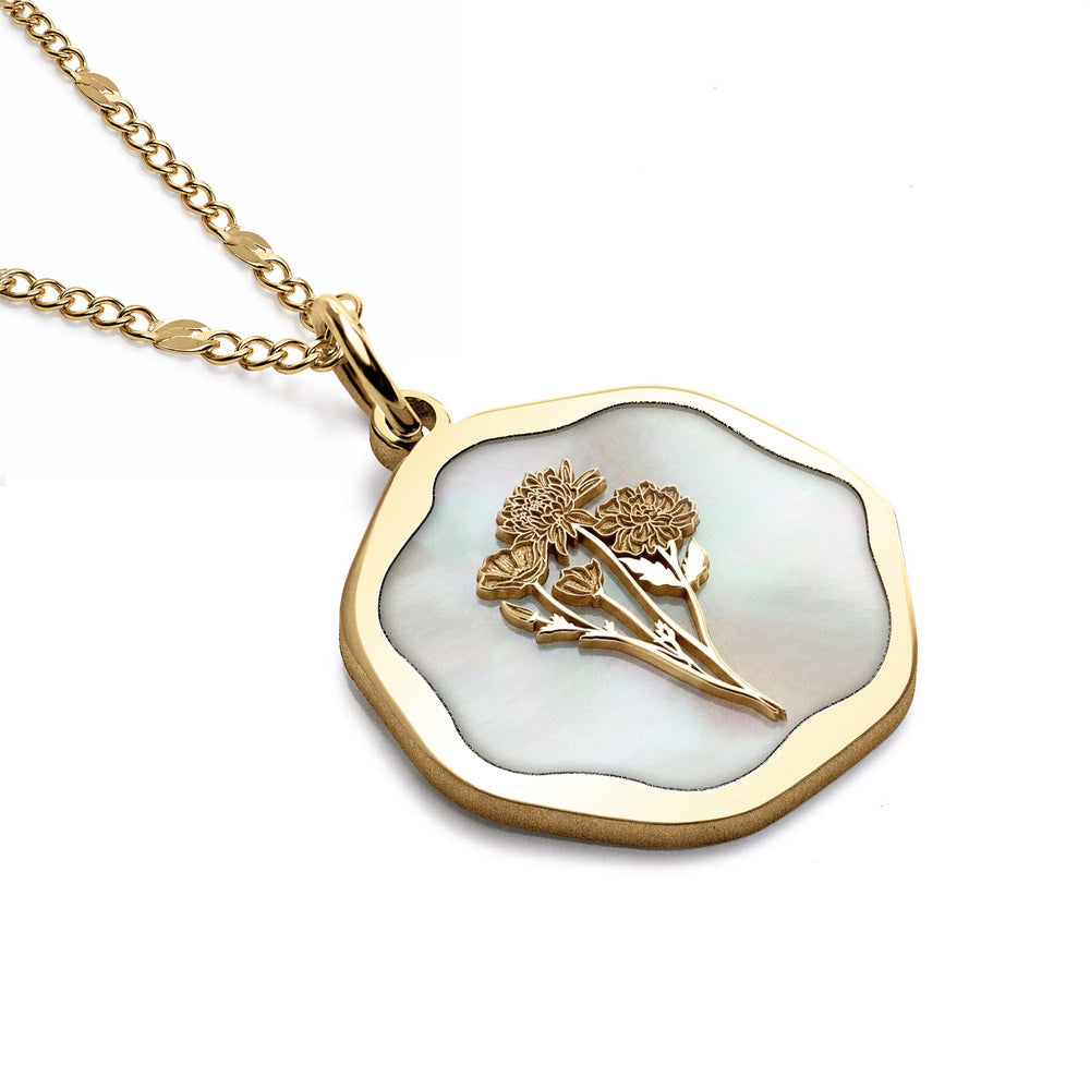 Personalized Birth Flower Heptagon Necklace