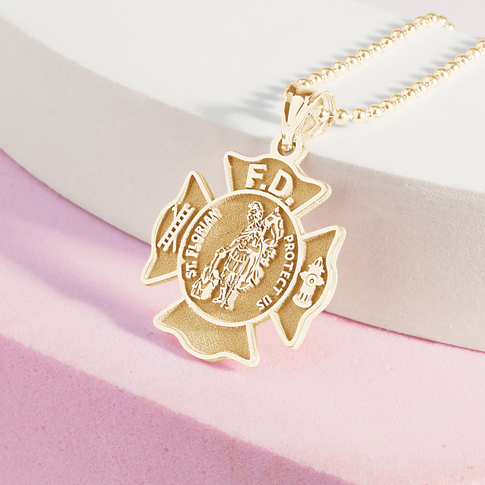 Customized Stackable Saint Florian Fire Badge and Number Woman's Necklaces