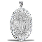 Miraculous Medal Double Sided Cz Oval Pendant