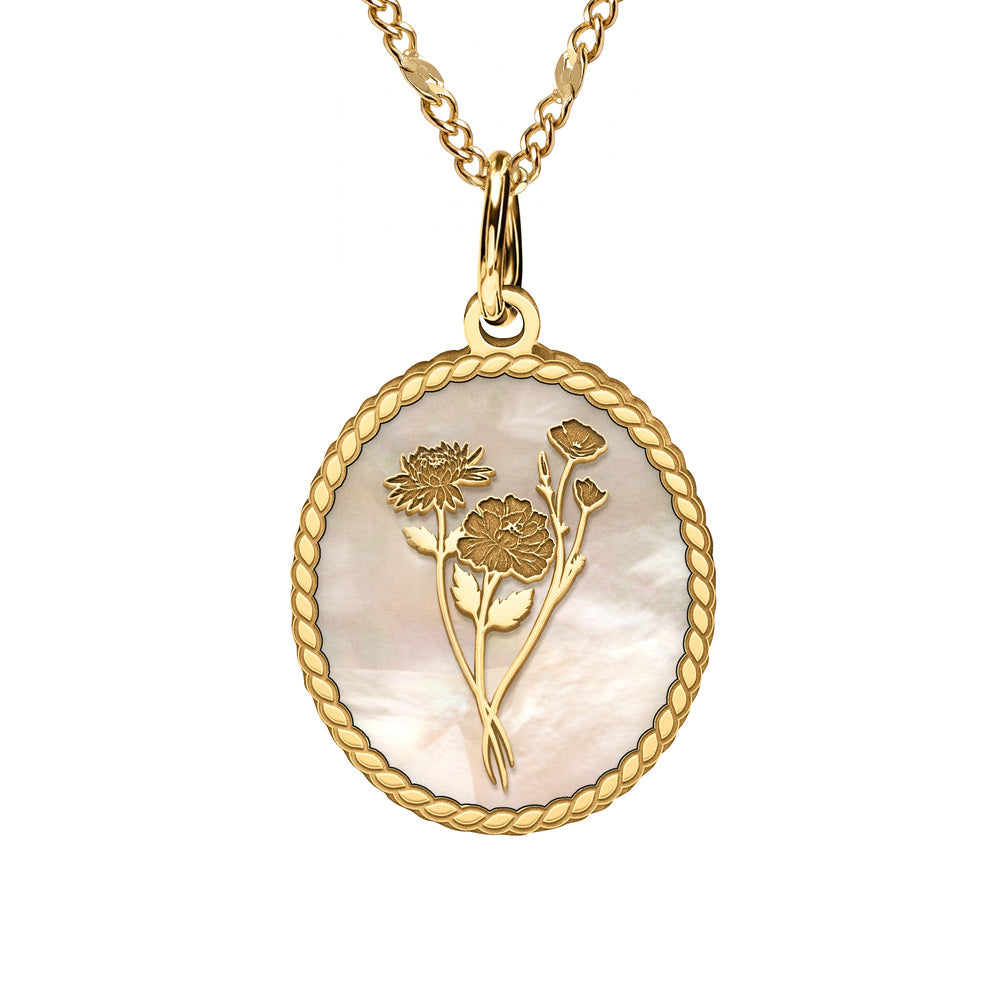 Personalized Birth Flower Oval Necklace