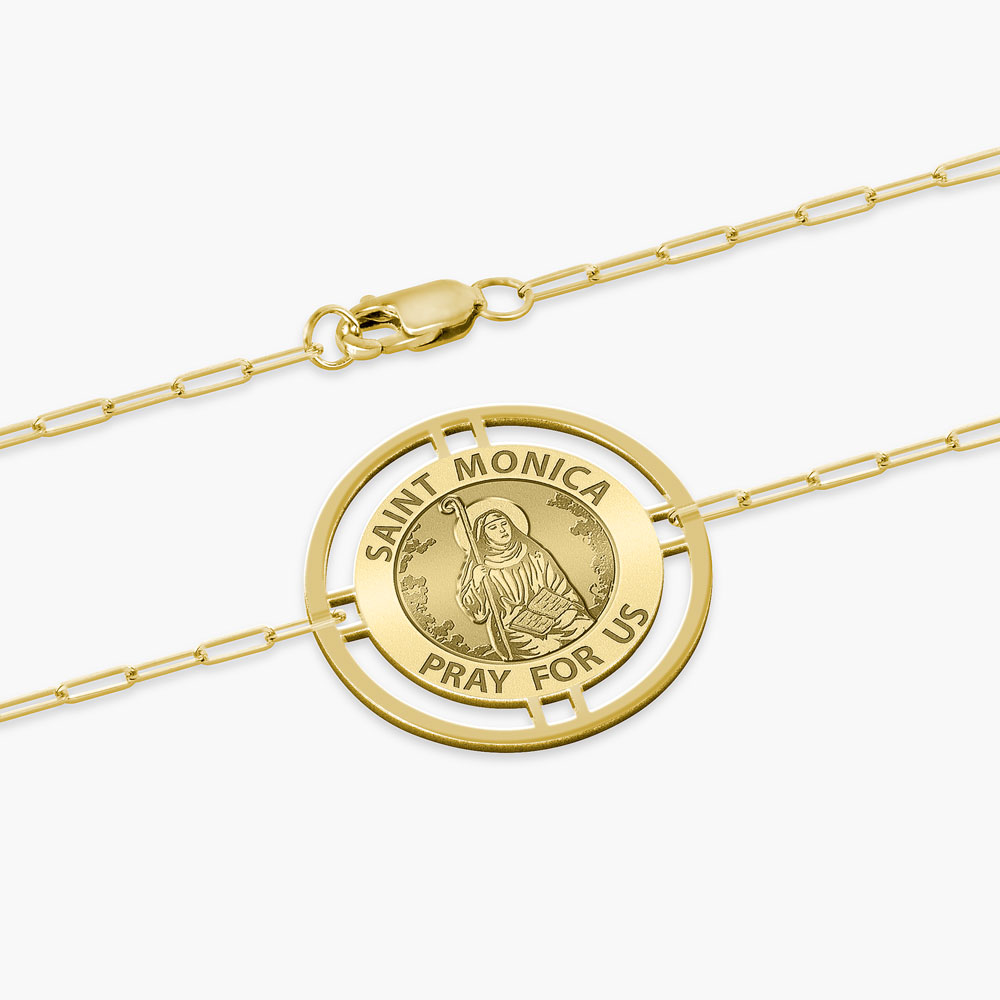 Round Saint Monica with Open Border Paperclip Bracelet