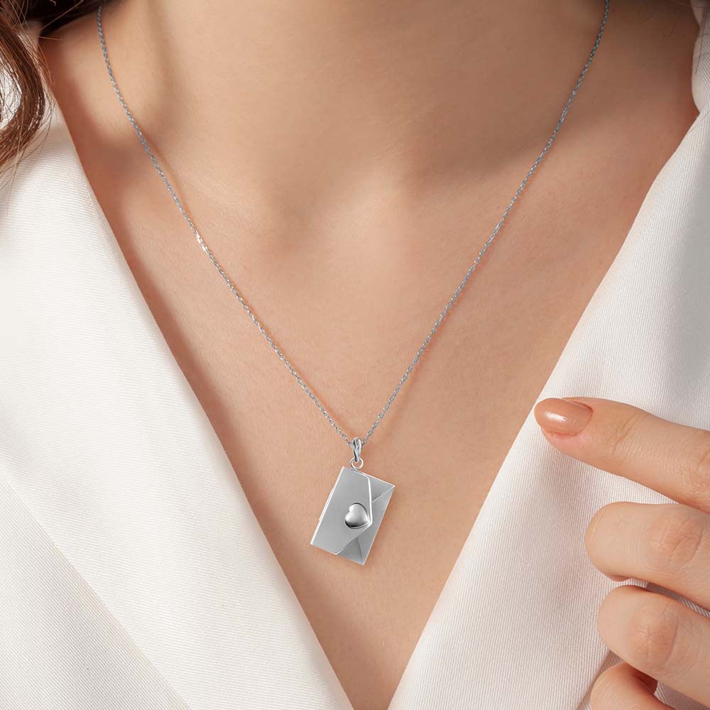 Stainless Steel Embossed Heart Envelope Photo Locket