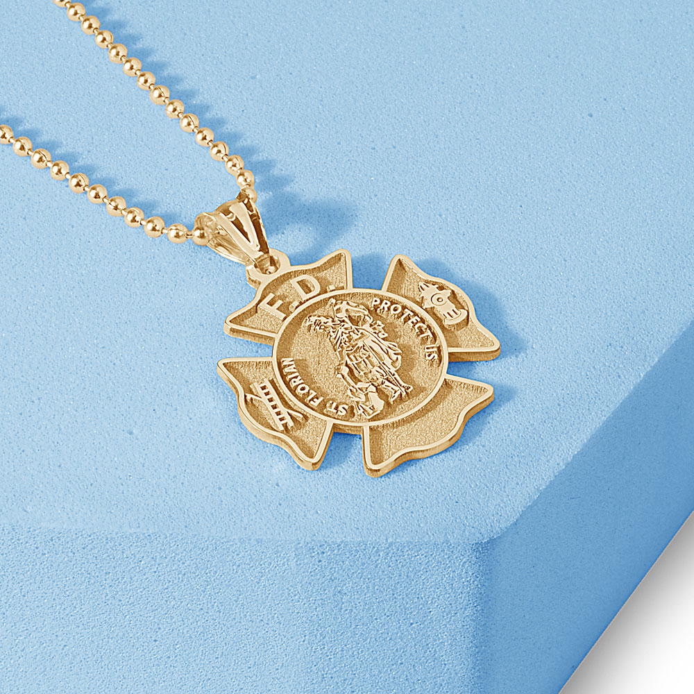 Customized Stackable Saint Florian Fire Badge and Number Woman's Necklaces