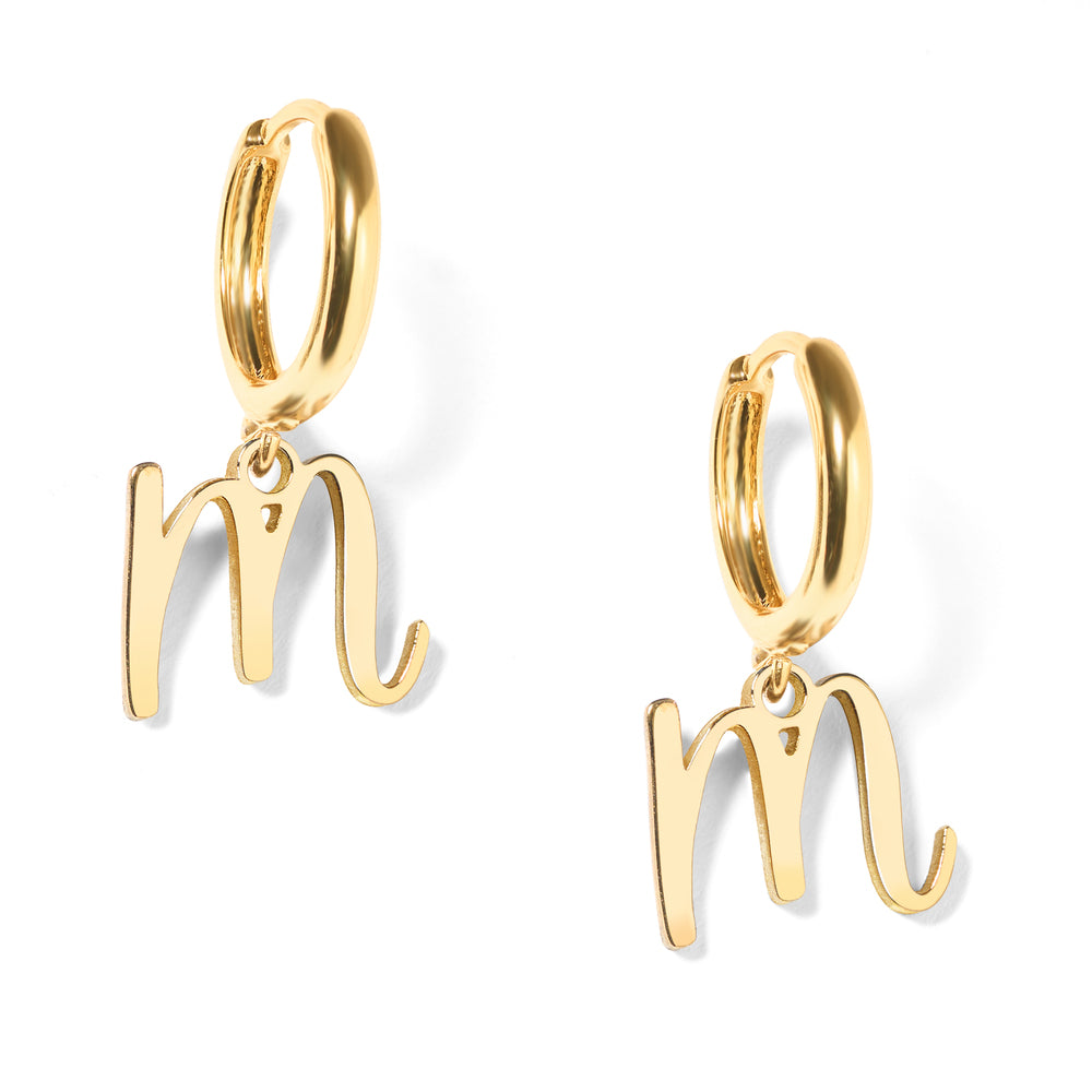 Pair of Initial Script Huggie Earrings