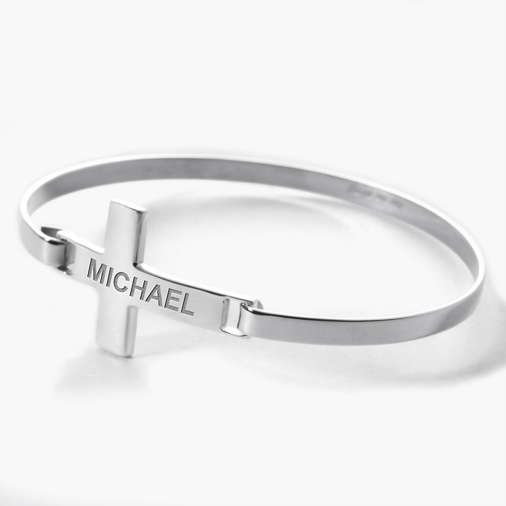 Custom Engraved Sterling Silver Cross Link ID Bracelet
