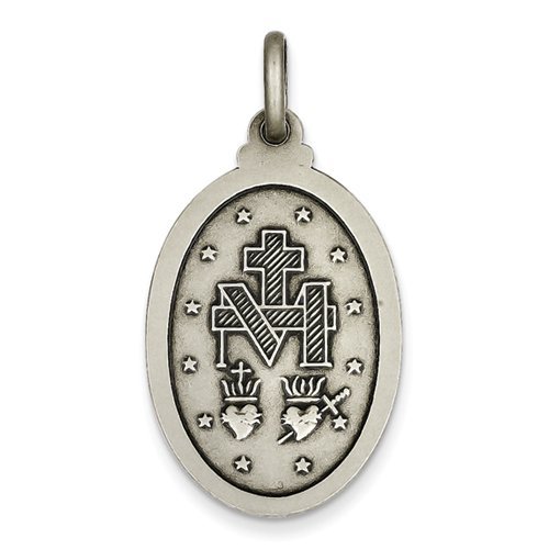 Sterling Silver Antiqued Miraculous Medal Pendant Charm