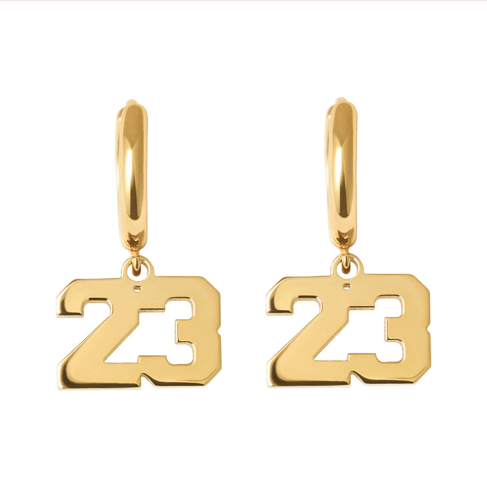 Pair of Sports Number Huggie Earrings