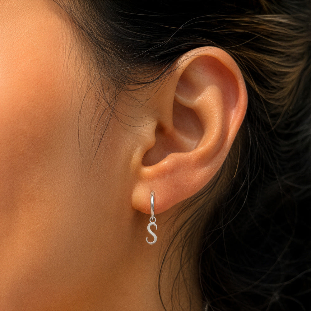 Pair of Initial Script Huggie Earrings