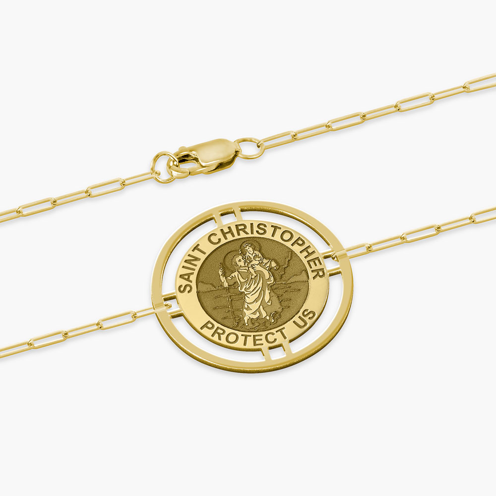 Round Saint Christopher with Open Border Paperclip Bracelet