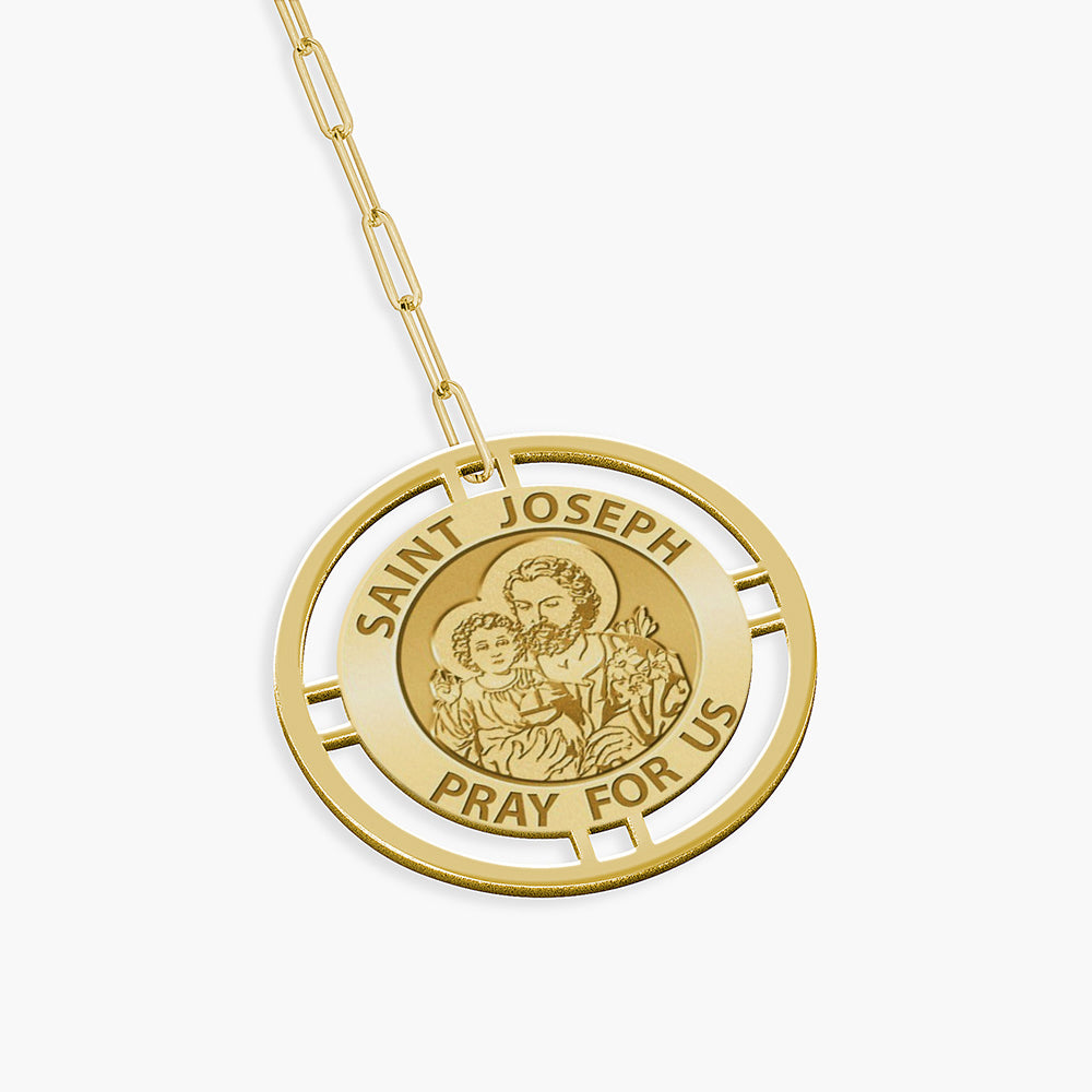 Round Saint Joseph Medal with Open Border Necklace