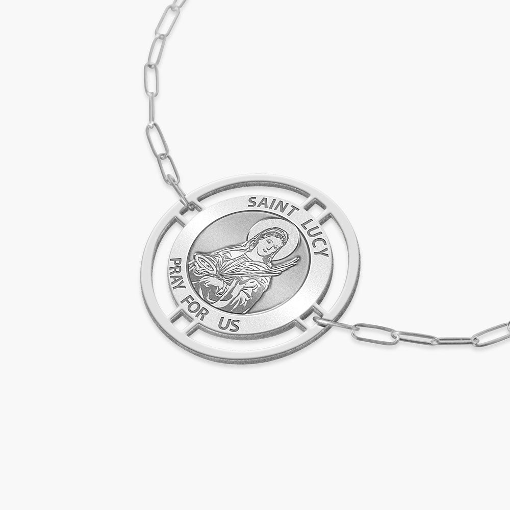 Round Saint Lucy with Open Border Paperclip Bracelet
