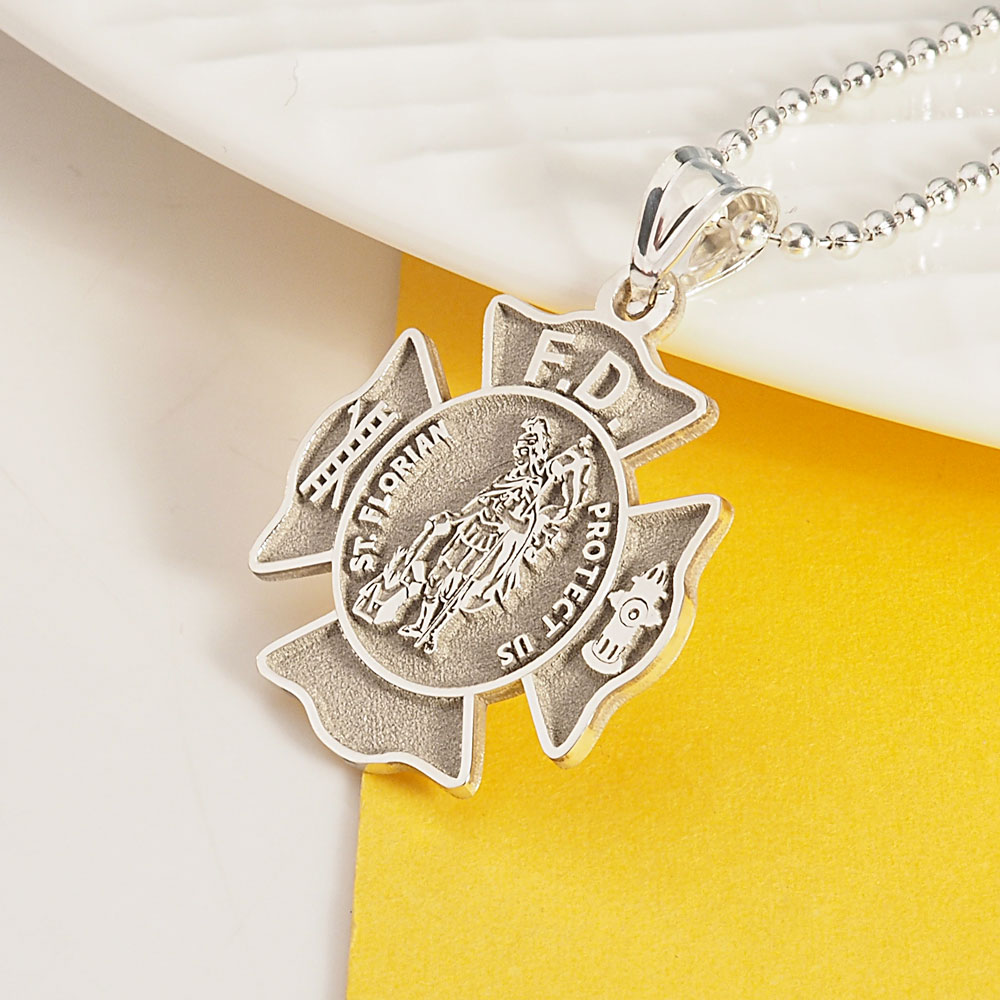 Customized Stackable Saint Florian Fire Badge and Number Woman's Necklaces