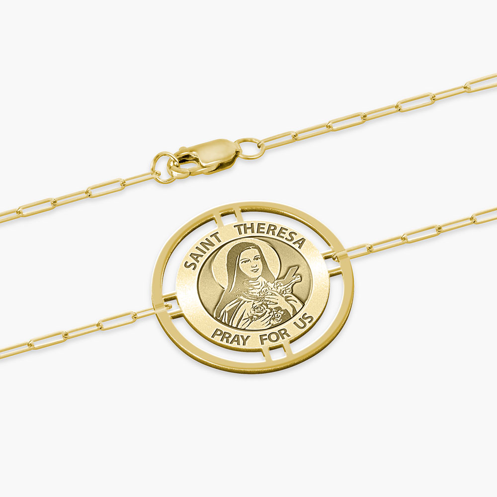 Round Saint Theresa of Lisieux with Open Border Paperclip Bracelet