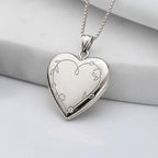 Floral Engraved Heart Locket with Diamond Accents