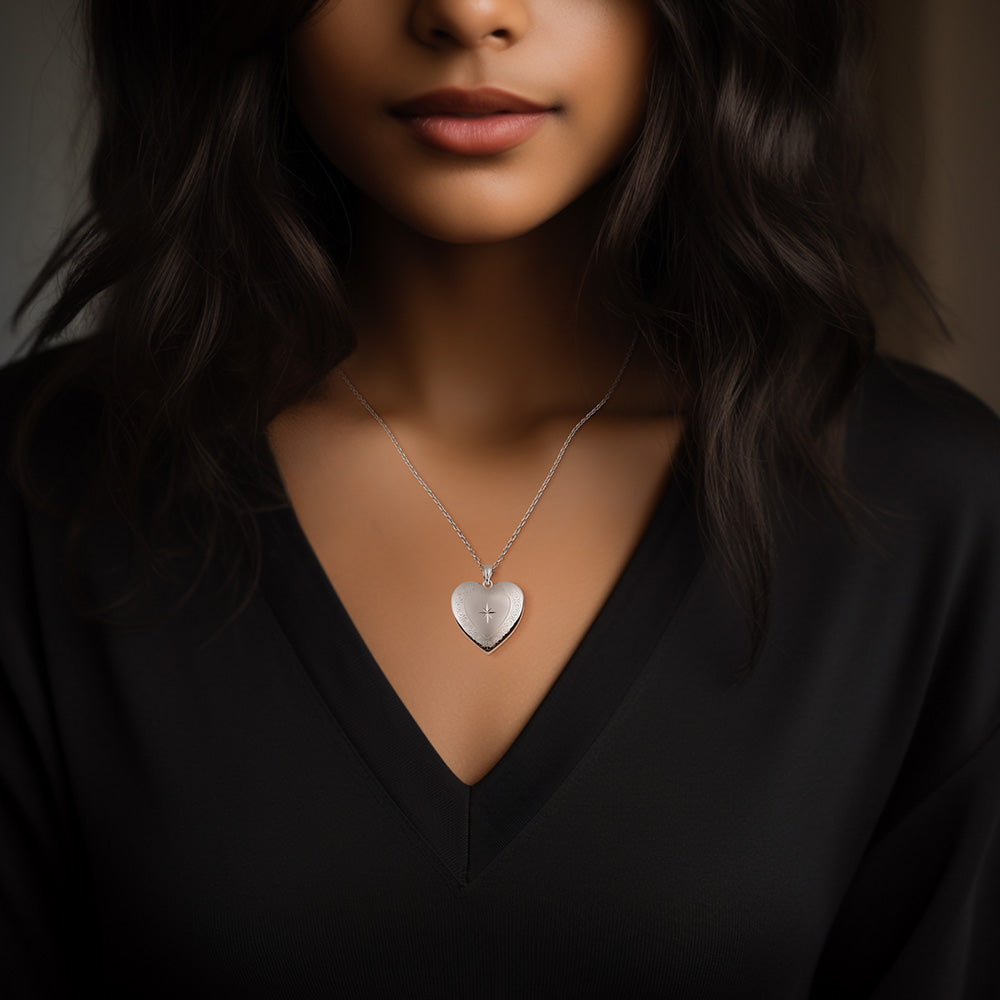 Heart with Scroll Border and Star Design Locket