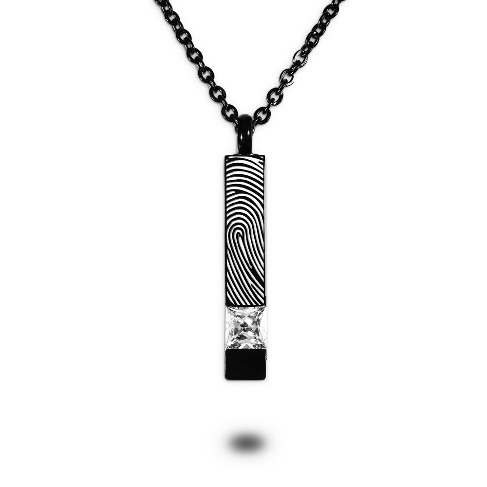 Rectangle Shaped Cremation and Ash Vessel with Stone and Fingerprint (Chain Included)
