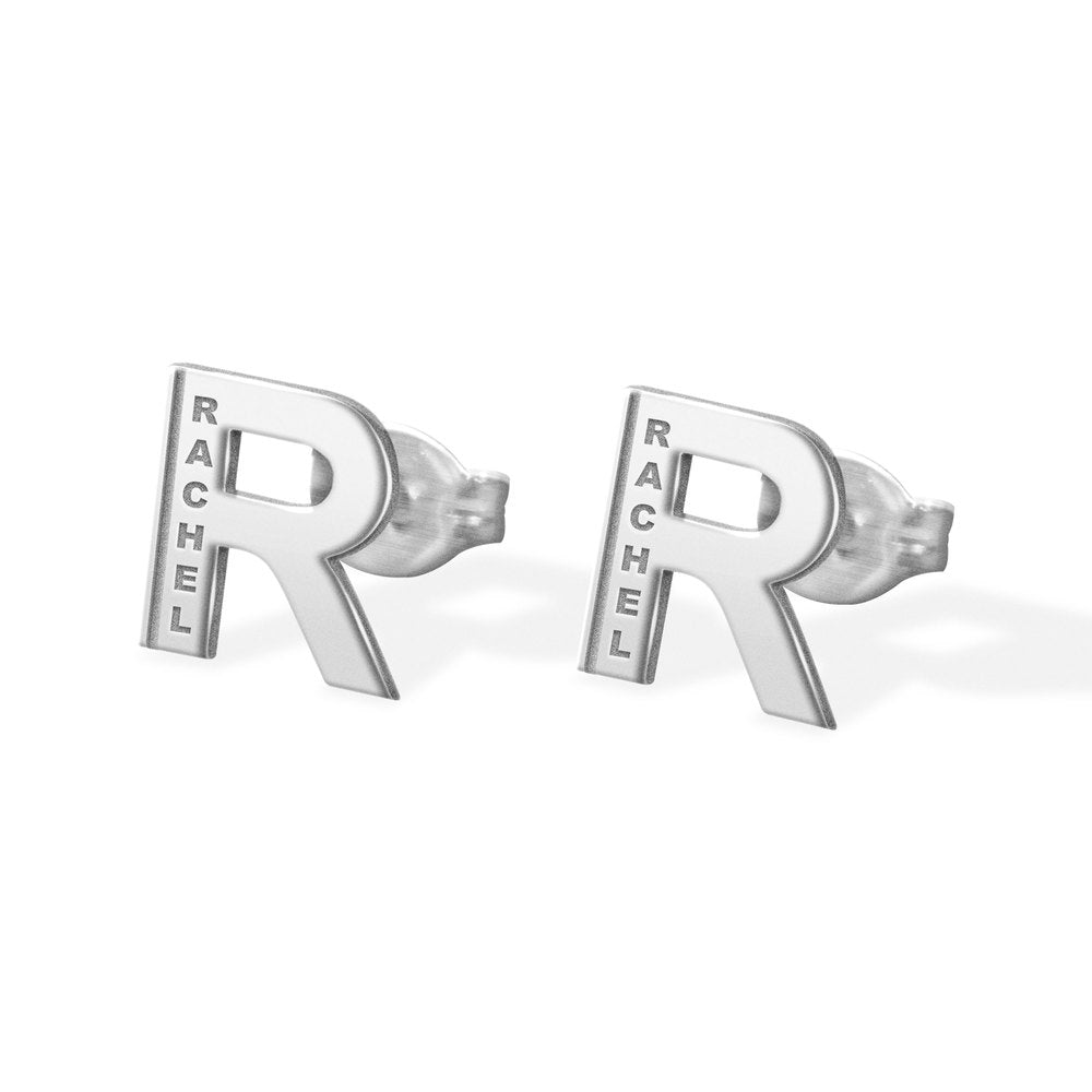 Initial Name Earrings With Block Name