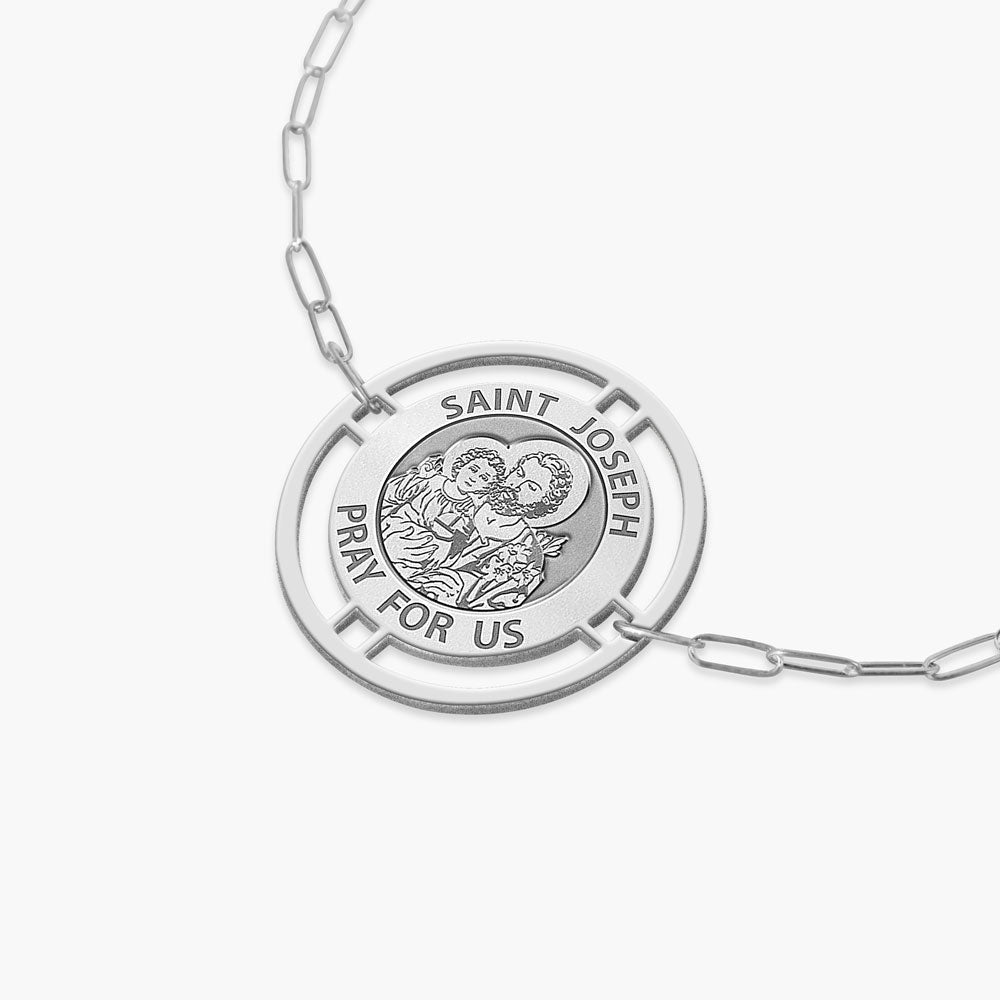Round Saint Joseph with Open Border Paperclip Bracelet