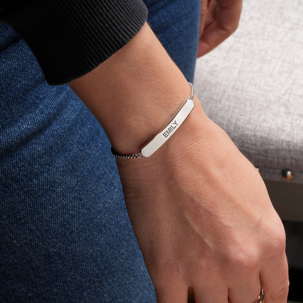 Custom Engraved Sterling Silver Curb Link ID Adjustable Bracelet