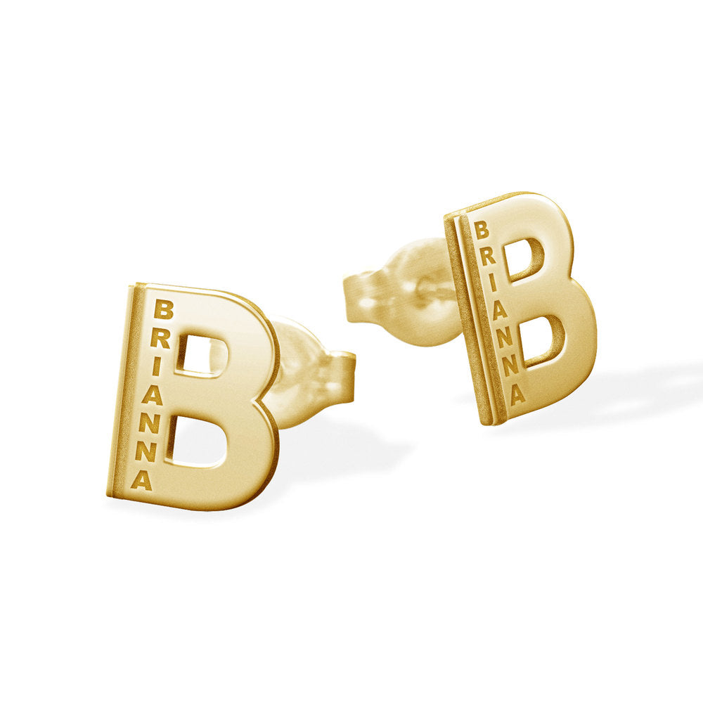 Initial Name Earrings With Block Name