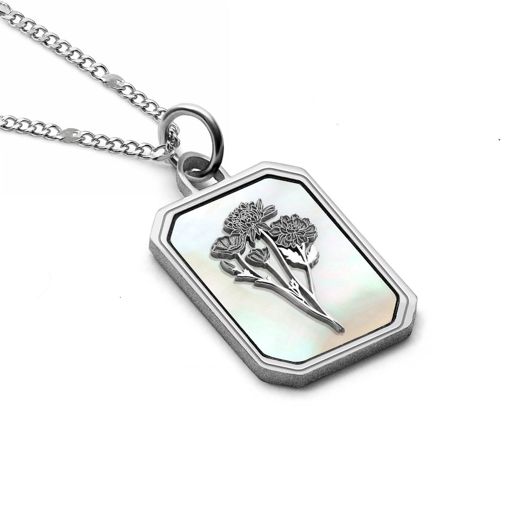 Personalized Birth Flower Rectangle Necklace