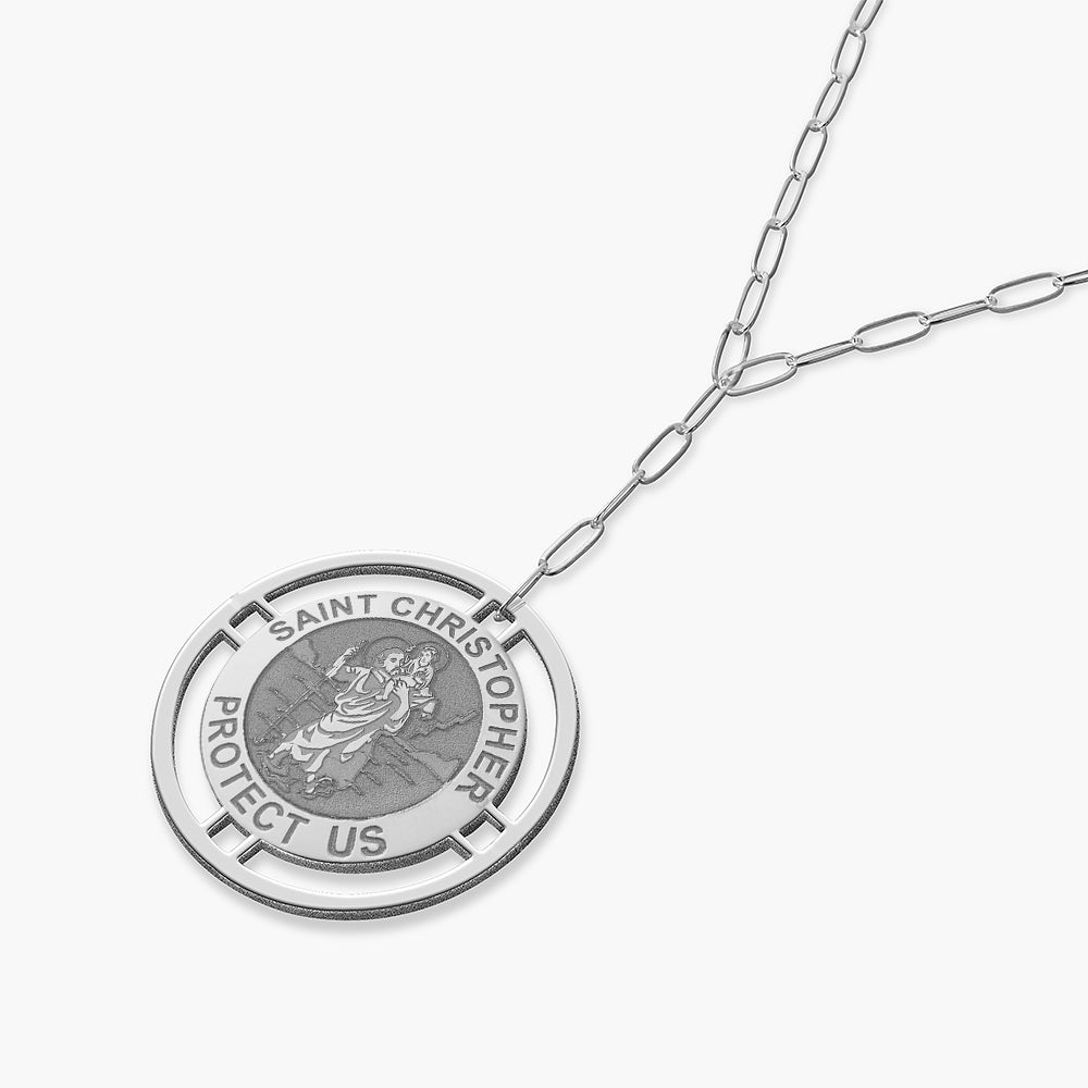 Round Saint Christopher Medal with Open Border Necklace