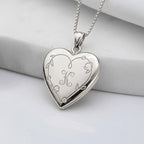 Floral Engraved Heart Locket with Diamond Accents and Initial