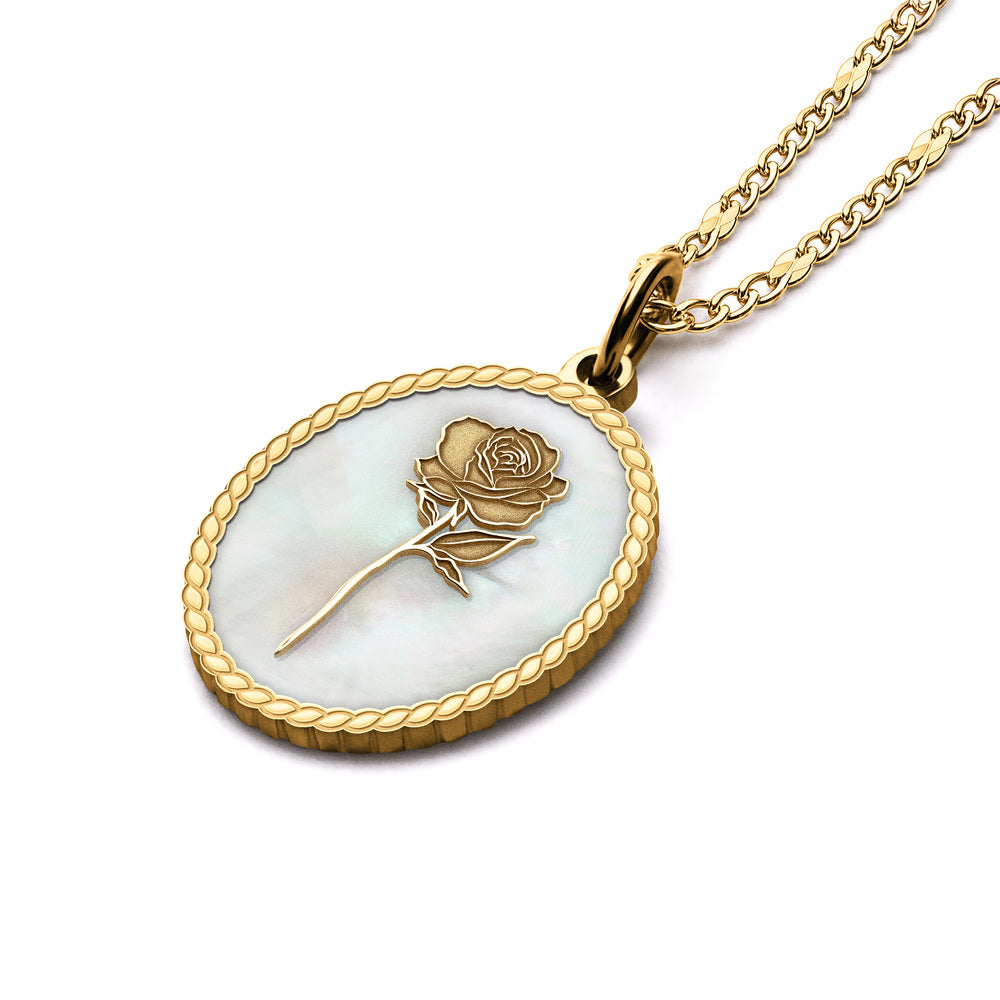 Personalized Birth Flower Oval Necklace