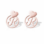 Heart With Dangle Round Initial Charm Earrings