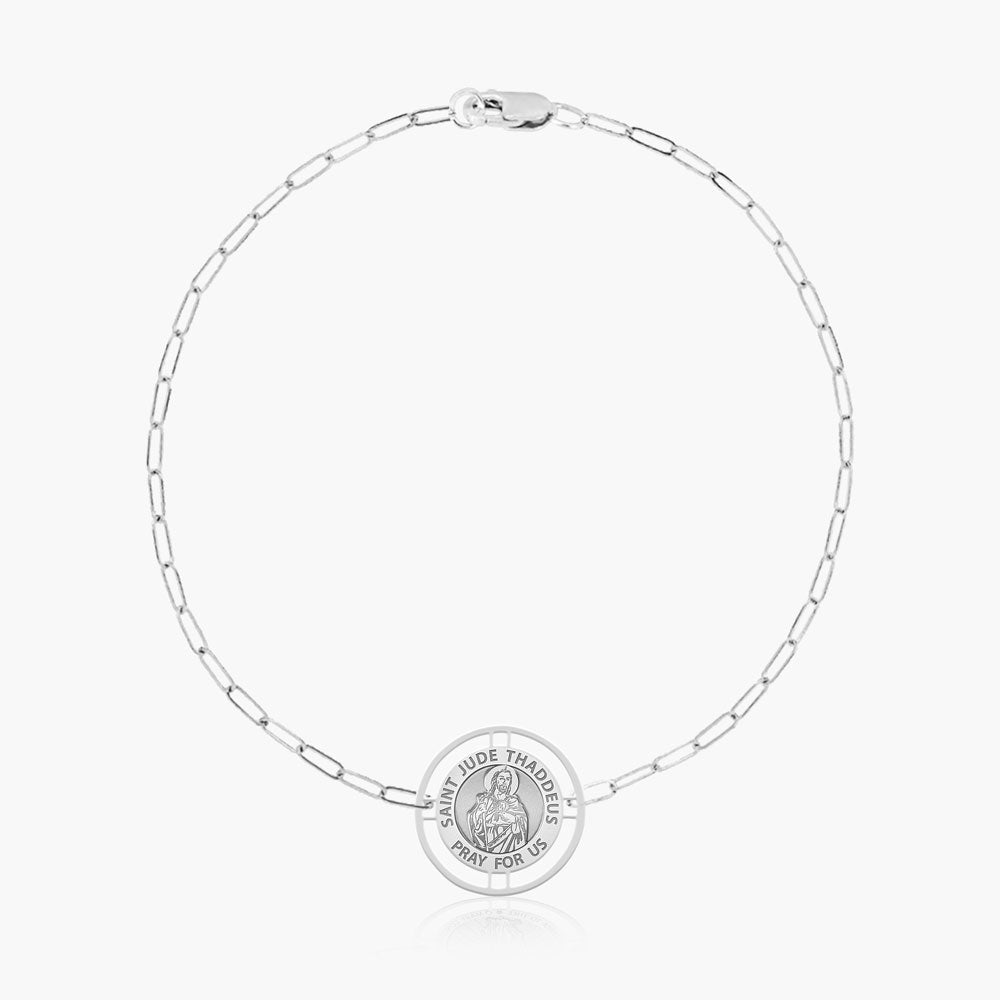 Round Saint Jude with Open Border Paperclip Bracelet