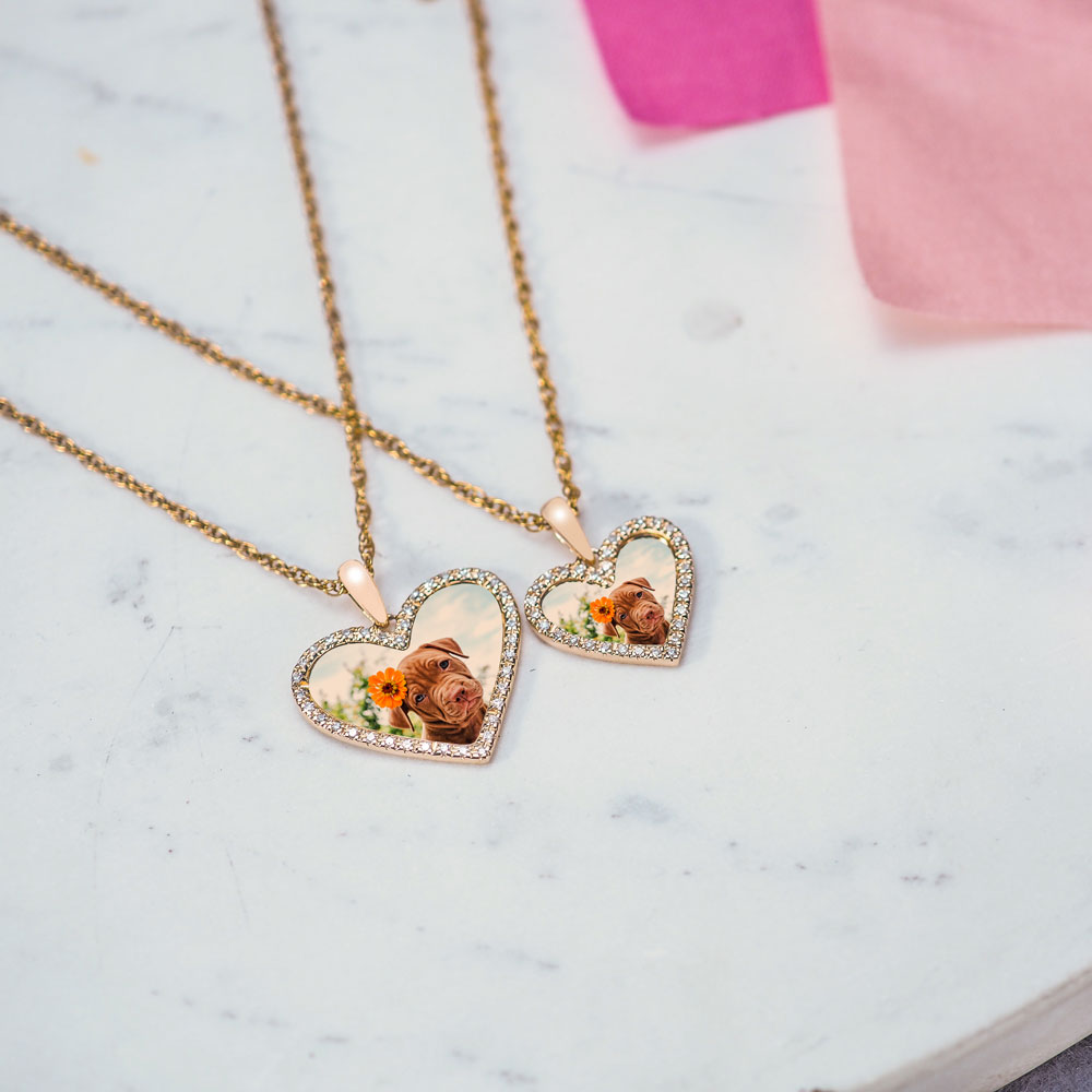 Diamond Frame Heart Photo Necklace