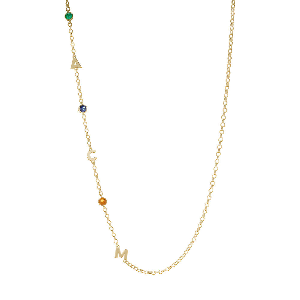 Sideways Initial Name Necklace with Birthstone