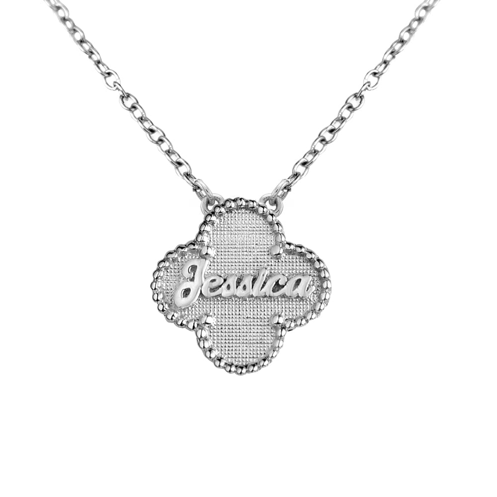 Personalized Clover Shaped Milgrain Name Necklace