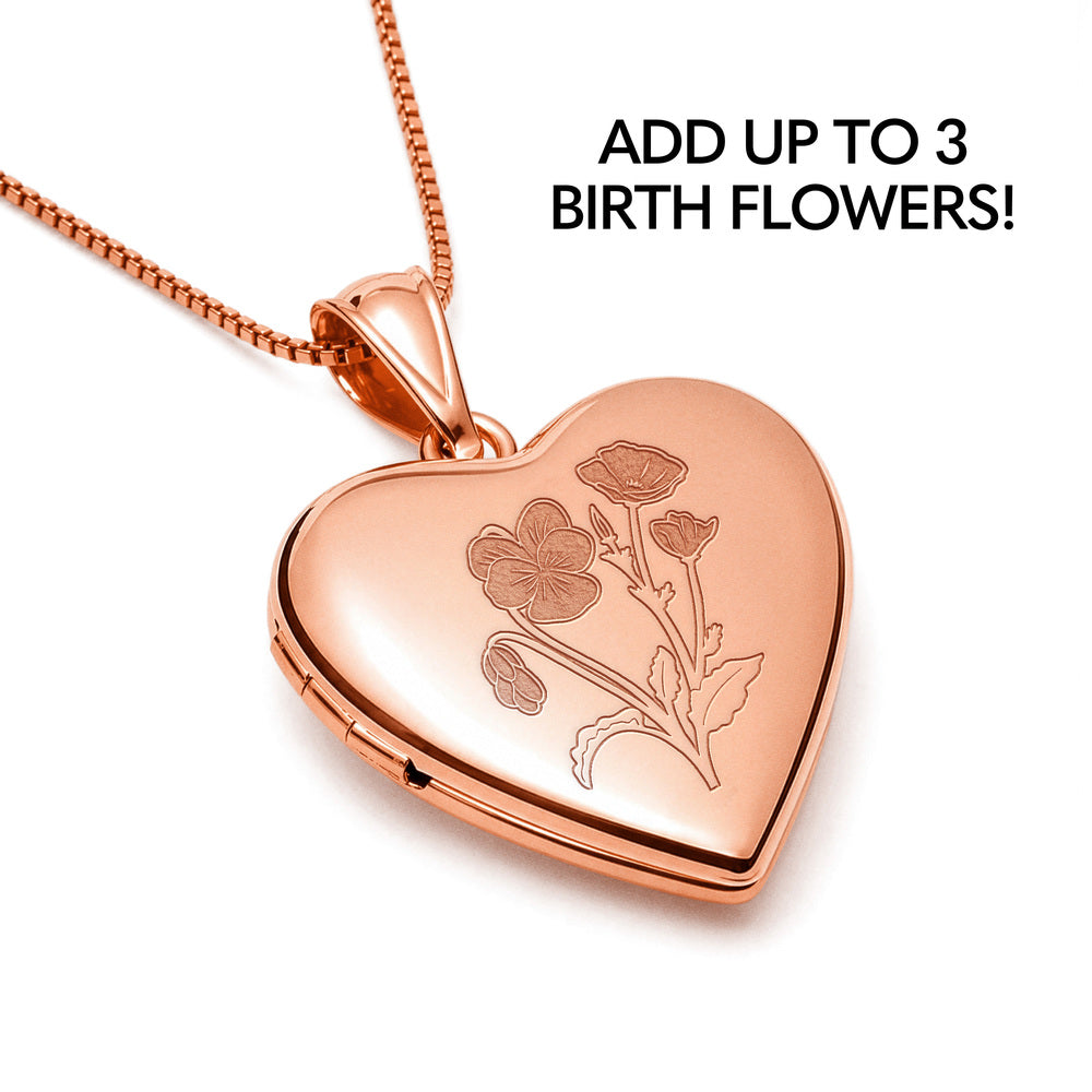 Personalized Birth Flower Heart Locket