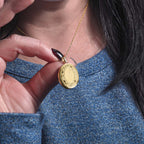 Solid 14K Yellow Gold Petite Oval Photo Locket with Floral Border