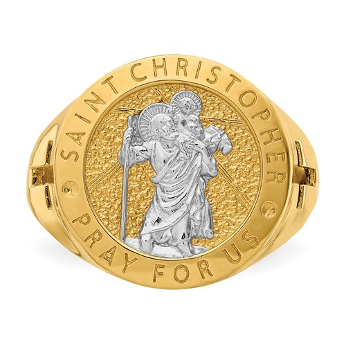 14K with Rhodium Saint Christopher Ring