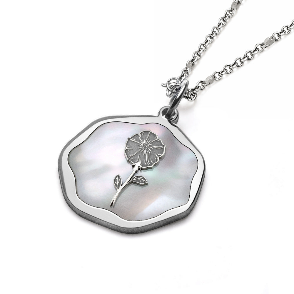 Personalized Birth Flower Heptagon Necklace