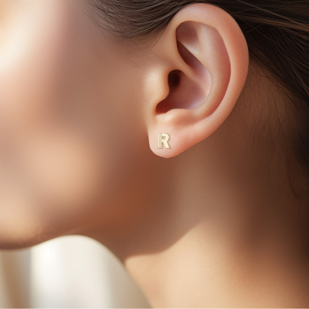 Initial Earrings with Stripe Design