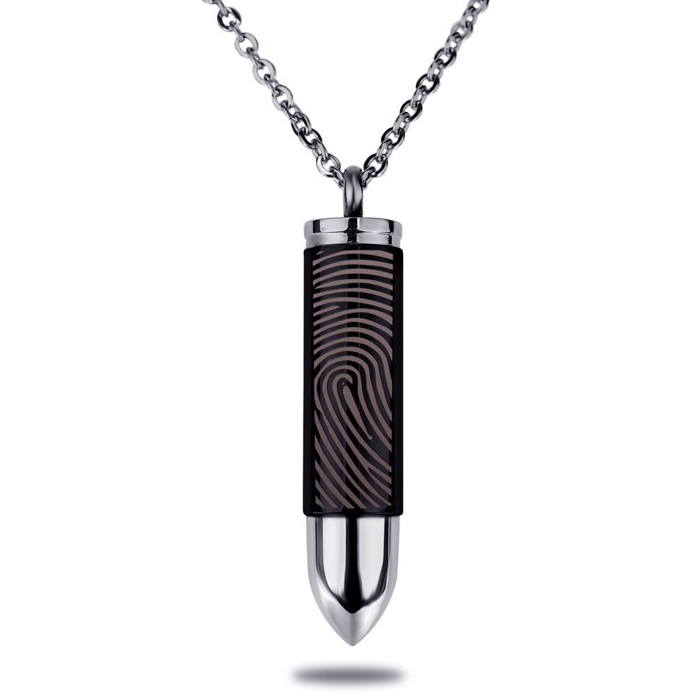 Bullet Shaped Cremation and Ash Vessel with Fingerprint