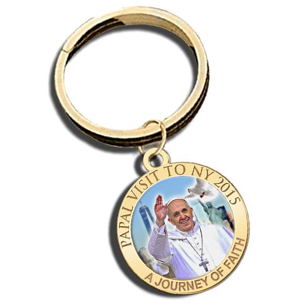 Pope Francis - Papal Visit NY 2015 Religious Color Engravable Keychain