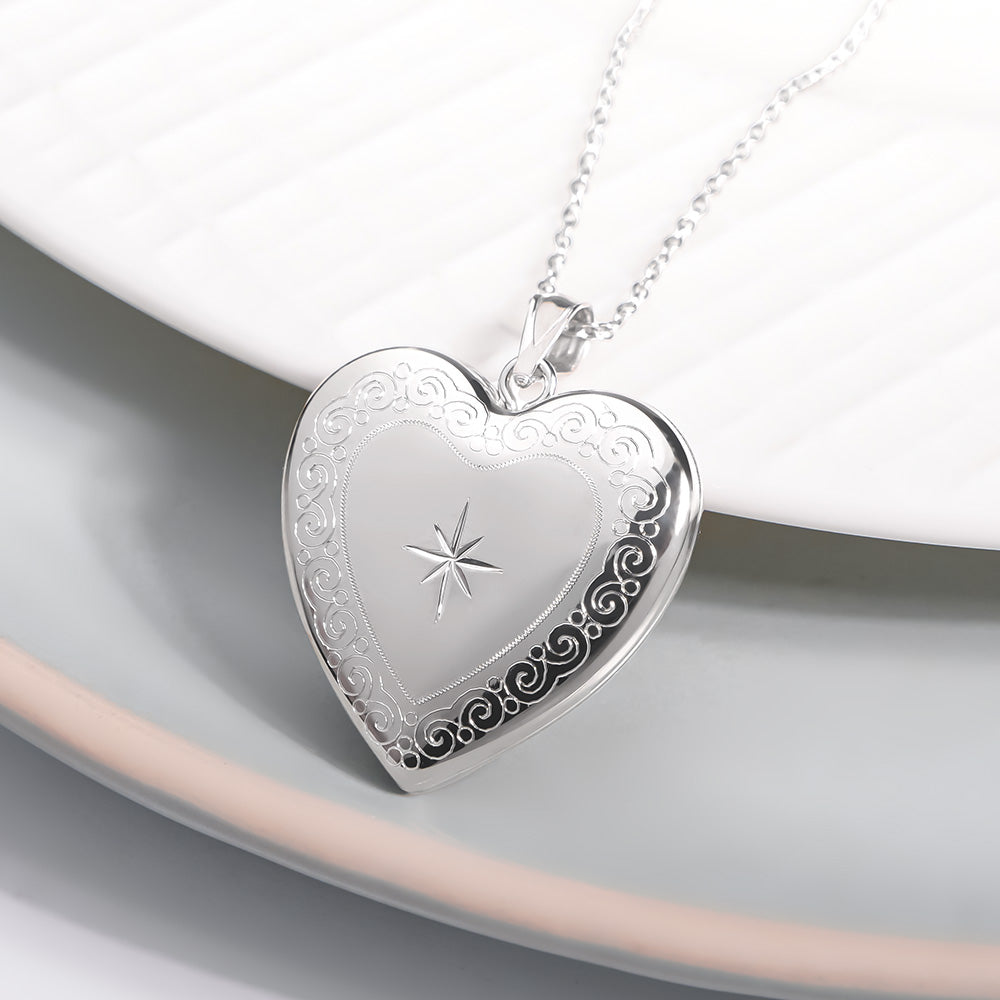 Heart with Scroll Border and Star Design Locket