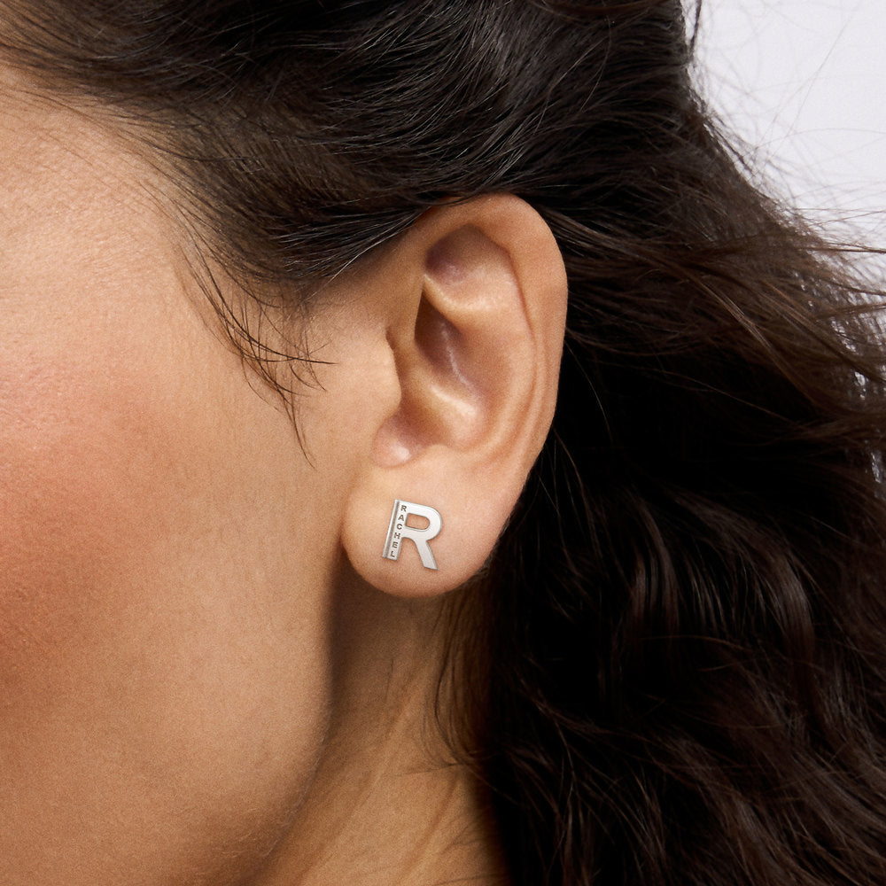 Initial Name Earrings With Block Name