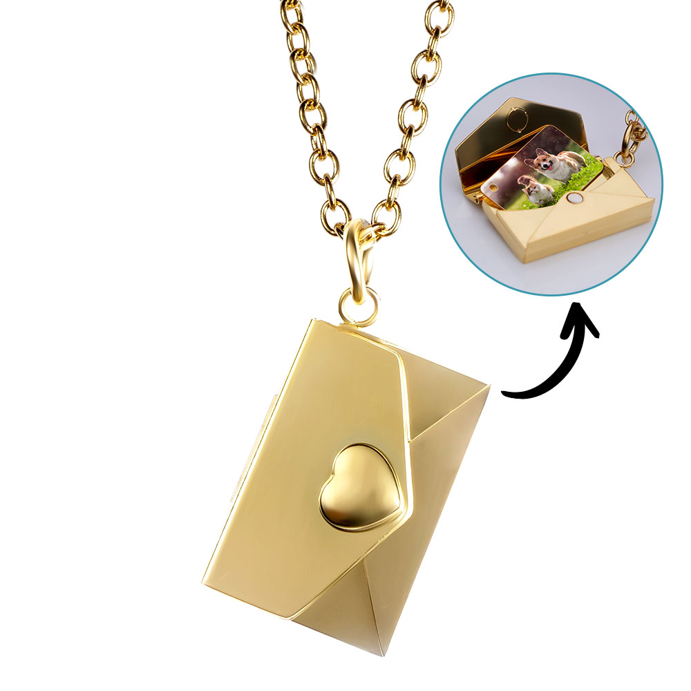 Stainless Steel Embossed Heart Envelope Photo Locket
