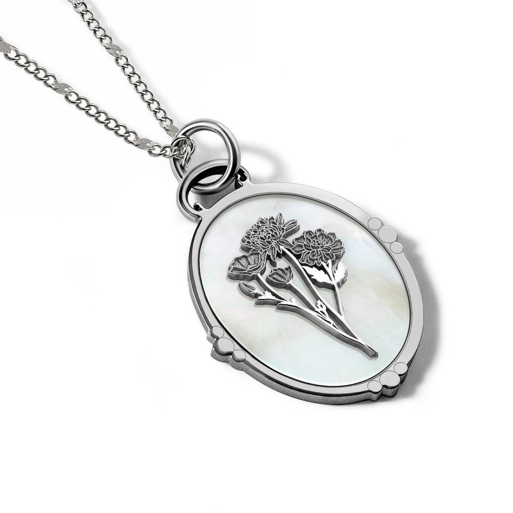 Personalized Birth Flower Ornate Oval Necklace