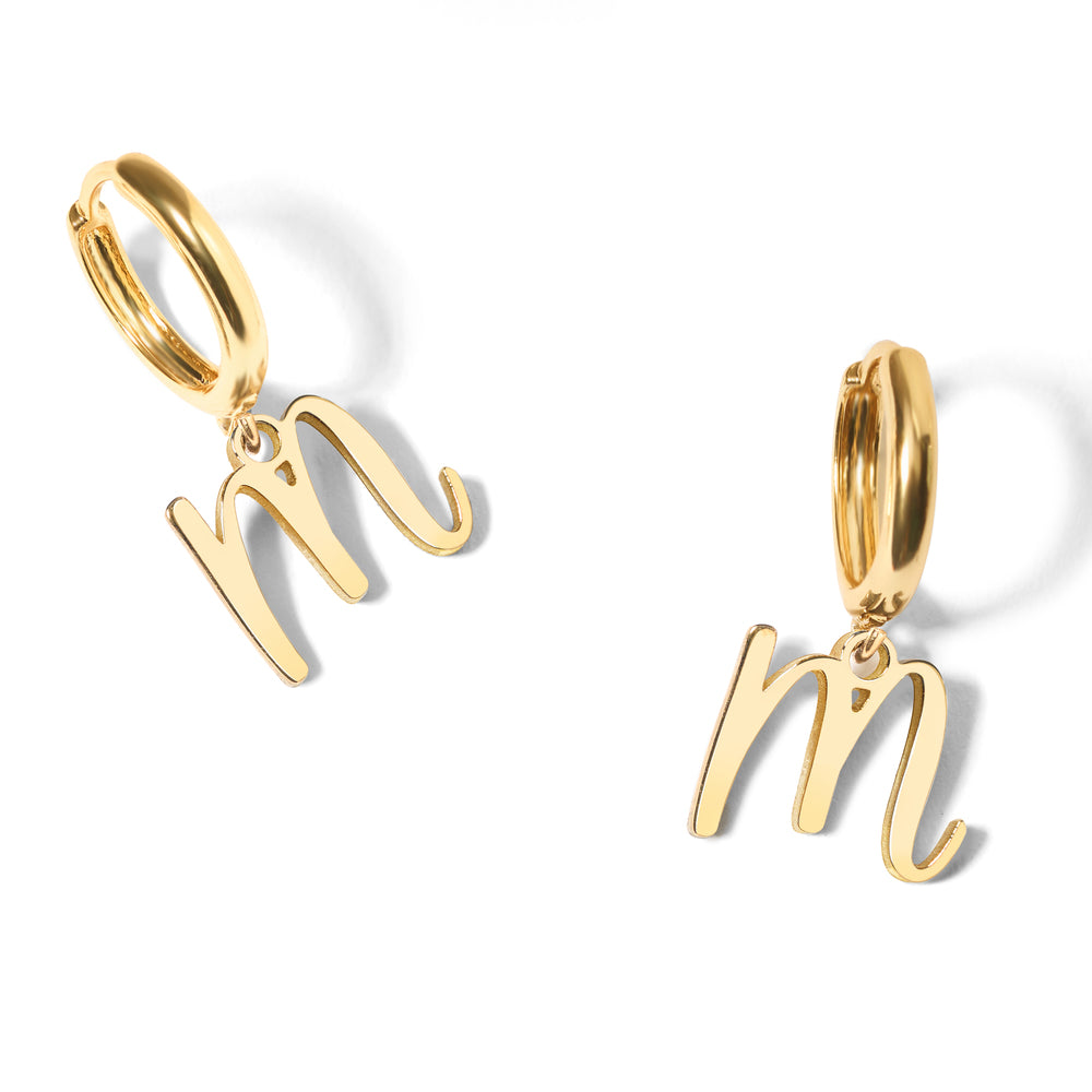 Pair of Initial Script Huggie Earrings