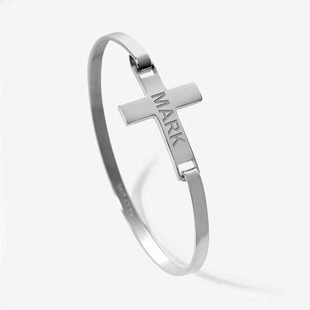 Custom Engraved Sterling Silver Cross Link ID Bracelet