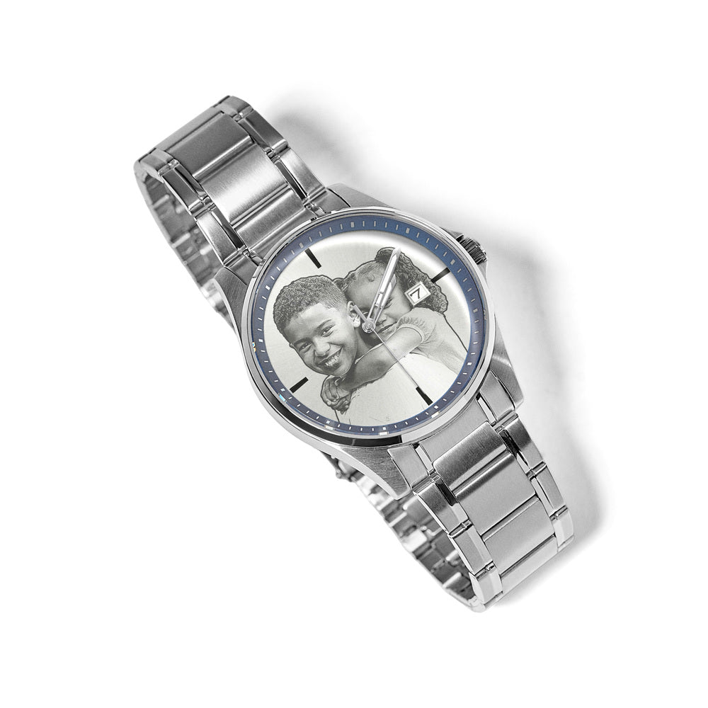 Men's Hologram Photo Stainless Watch Blue Dial